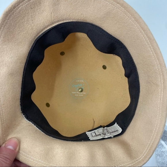 Vintage Henry Pollak Clover Lane blush pink gold stud wool hat - Picture 5 of 6